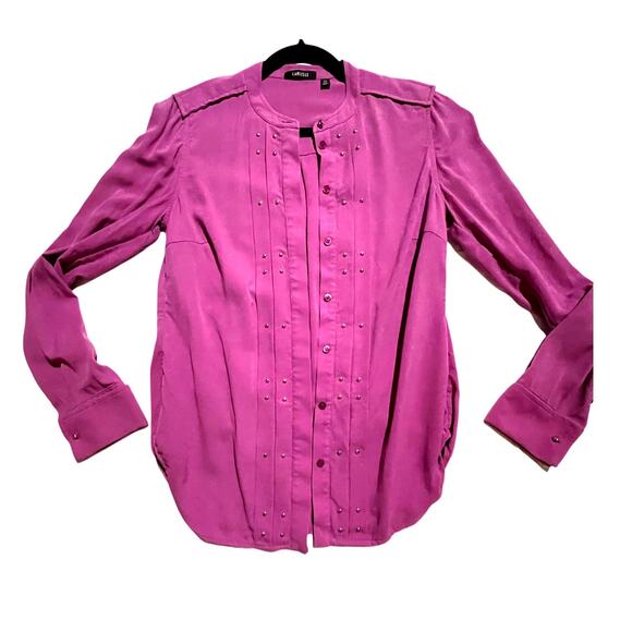 Carlisle Women's 6 Silk Blouse Magenta Silver Stud Button Front Career Top EUC - Picture 1 of 8